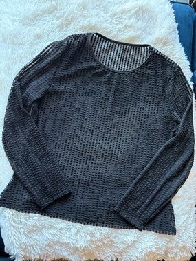 NWOT SHEIN Black Sheer Seersucker Long Sleeve Top